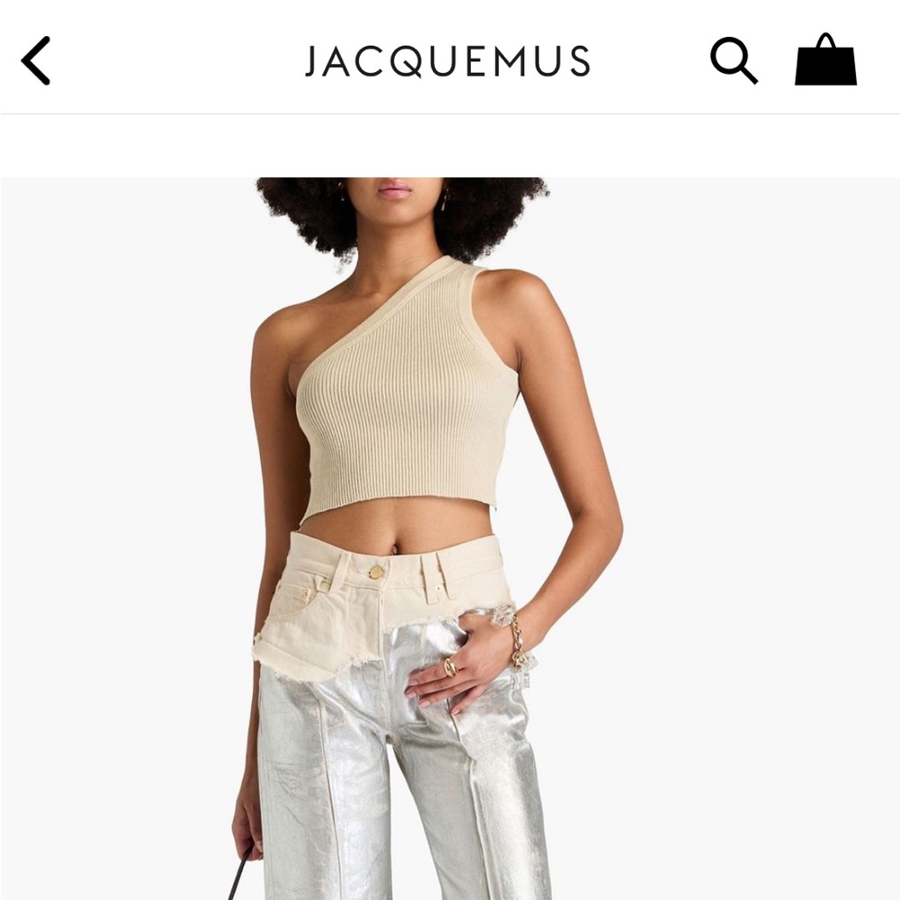 Jacquemus Ascu Cream One-Shoulder Knit Top